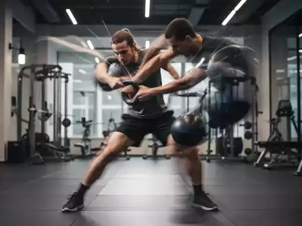 Eine Person führt eine explosive Kettlebell-Schwungübung in einem modernen Fitnessstudio aus, die Energie und Bewegung vermittelt. - Foto: über boerse-global.de