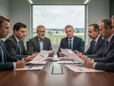 Führende Vertreter der Landwirtschaft in einer Konferenz, die über Personalplanung und Arbeitsmodelle diskutieren. - Foto: über boerse-global.de
