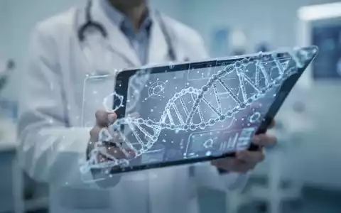 Eine unscharfe Figur in medizinischer Kleidung hält ein Tablet mit abstrakten medizinischen Daten, symbolisierend Krebs-Früherkennung und Forschung. - Foto: über boerse-global.de