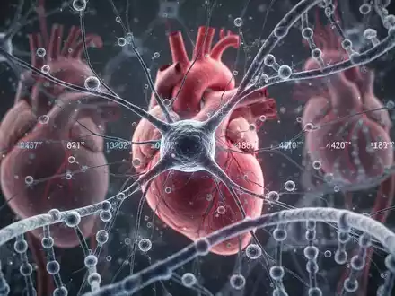 Nahaufnahme von komplexen neuronalen Netzen und genetischen Markern, überlagert mit abstrakten Herzgefäßen, die die Verbindung von Genetik und Herz-Kreislauf-Erkrankungen bei Alzheimer symbolisieren. - Foto: über boerse-global.de