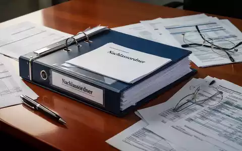 Ein ordentlicher Ordner mit der Aufschrift „Nachlassordner“ auf einem Schreibtisch, umgeben von Dokumenten und Brille. - Foto: über boerse-global.de