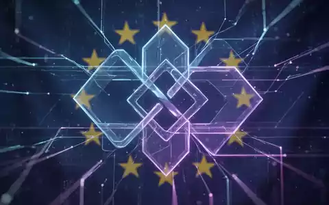 Abstrakte digitale Illustration zur KI-Governance mit leuchtenden geometrischen Formen, Datenströmen und subtilem EU-Flaggenmotiv. - Foto: über boerse-global.de