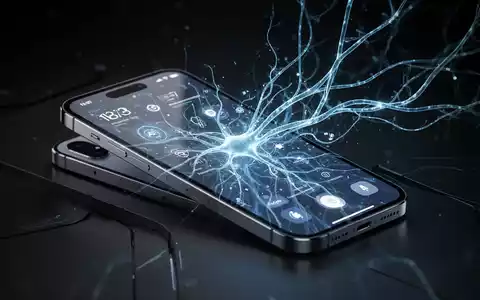 iPhone-Bildschirm mit generativen KI-Funktionen und abstrakten leuchtenden Linien, die ein neuronales Netz darstellen. - Foto: über boerse-global.de