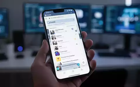 Eine Hand hält ein Smartphone mit geöffnetem Vivaldi-Browser und mehreren Tabs vor unscharfem Hintergrund. - Foto: über boerse-global.de