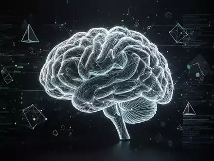 Ein stilisiertes Gehirn aus leuchtenden Linien, umgeben von digitalen Datenströmen und geometrischen Formen, symbolisiert kognitive Förderung. - Foto: über boerse-global.de