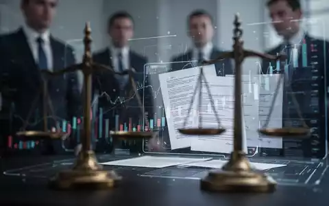 Abstrakte Darstellung einer Finanzprüfung durch die BaFin, mit stilisierten rechtlichen Symbolen und unscharfen Geschäftszahlen im Hintergrund. - Foto: über boerse-global.de