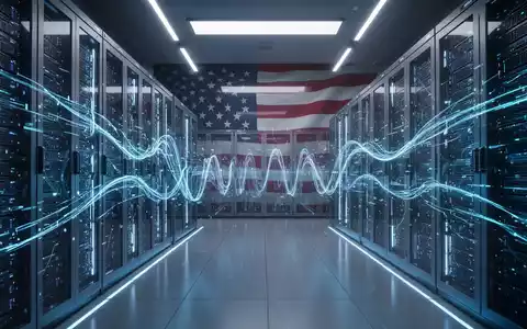 Gesicherter Serverraum mit blauen Datenströmen, Symbol für Cybersicherheit und Post-Quanten-Kryptografie im Staat. - Foto: über boerse-global.de