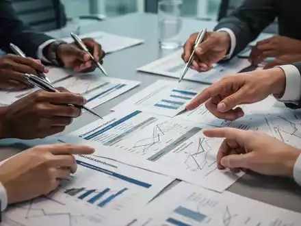 Hände, die Dokumente mit Diagrammen und Zahlen auf einem Konferenztisch halten, symbolisieren die Diskussion über Versicherungsreformen. - Foto: über boerse-global.de