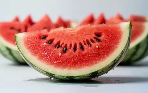 Nahaufnahme einer erfrischenden, perfekt geschnittenen Wassermelone auf hellem Hintergrund, die ihre saftige Textur zeigt. - Foto: über boerse-global.de