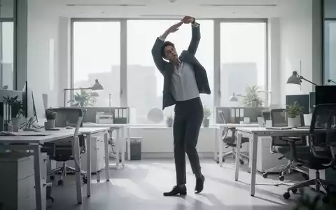 Eine Person steht an einem modernen Schreibtisch und streckt sich, was Aktivität und Pausen von langem Sitzen symbolisiert. - Foto: über boerse-global.de