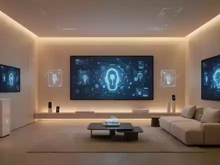 Ein modernes, minimalistisches Wohnzimmer mit integrierter Smart-Home-Technologie und warmem Licht. - Foto: über boerse-global.de