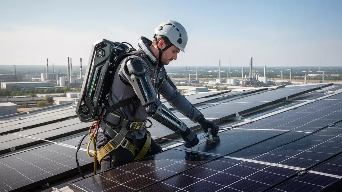 hTRIUS BionicBack: Neues Exoskelett entlastet Solar-Monteure