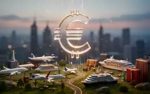 Eine schwebende, leuchtende Euro-Münze über einer Miniaturlandschaft mit Reiseikonen wie Flugzeugen und Kreuzfahrtschiffen, die finanzielle Entlastung symbolisiert. - Foto: über boerse-global.de