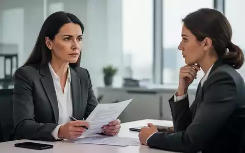 Ein HR-Manager führt ein ernstes, aber strukturiertes Gespräch mit einem Mitarbeiter in einem modernen Büro. Dokumente liegen auf dem Tisch. - Foto: über boerse-global.de