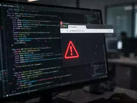 Bildschirm mit schädlichem Code und Browser-Warnung, Symbol für Cyber-Bedrohung durch bösartige Erweiterungen. - Foto: über boerse-global.de