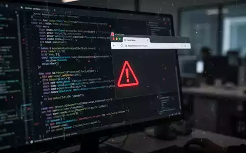 Bildschirm mit schädlichem Code und Browser-Warnung, Symbol für Cyber-Bedrohung durch bösartige Erweiterungen. - Foto: über boerse-global.de