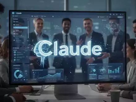 Leuchtender, stilisierter digitaler 'Claude'-KI-Avatar in Slack-ähnlicher Oberfläche auf Bildschirm, mit unscharfen Büroangestellten. - Foto: über boerse-global.de