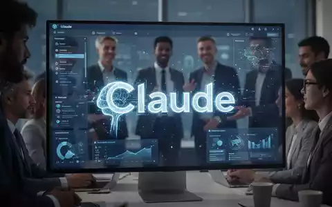 Leuchtender, stilisierter digitaler 'Claude'-KI-Avatar in Slack-ähnlicher Oberfläche auf Bildschirm, mit unscharfen Büroangestellten. - Foto: über boerse-global.de