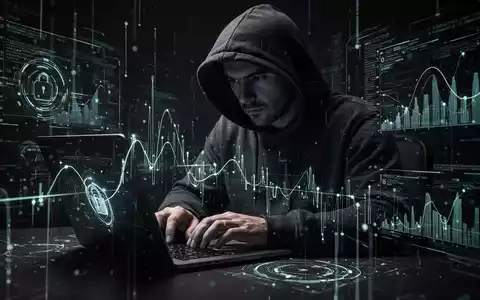 Person in Kapuzenjacke tippt auf Laptop, umgeben von leuchtenden digitalen Linien, Symbol für Cyberkriminalität und Datendiebstahl. - Foto: über boerse-global.de