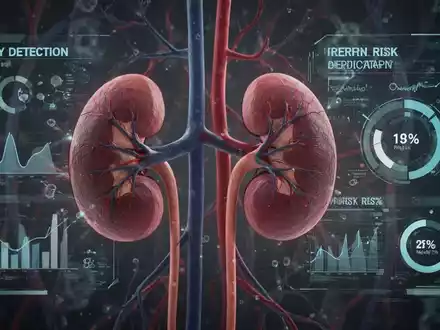 Eine abstrakte Darstellung von Blutgefäßen und Nieren, die sich mit einer digitalen Schnittstelle verbinden, die Gesundheitsdaten anzeigt. - Foto: über boerse-global.de