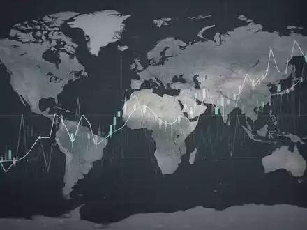 Abstrakte Darstellung des globalen Aktienmarktes mit statischen Liniendiagrammen über einer Weltkarte, die eine Seitwärtsbewegung andeuten. - Foto: über boerse-global.de