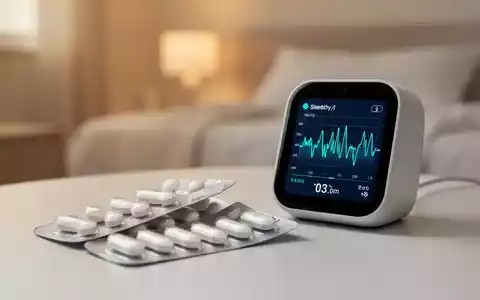 Eine Blisterpackung mit Tabletten neben einem modernen Schlaf-Tracking-Gerät, das gesunde Schlafmuster anzeigt. - Foto: über boerse-global.de