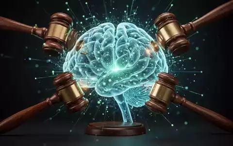 Stilisierte KI-Neuronale Netzwerke, getroffen von juristischen Hämmern, symbolisieren Klage gegen KI-Unternehmen. - Foto: über boerse-global.de