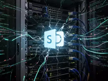 Düstere, bedrohliche digitale Darstellung eines Serverracks mit glühenden Code- und Datenströmen, die einen Cyberangriff symbolisieren. - Foto: über boerse-global.de