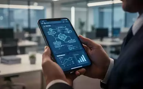 Ein Smartphone-Bildschirm mit KI-gestützter Workflow-Oberfläche, gehalten von einer Person in professioneller Umgebung. - Foto: über boerse-global.de