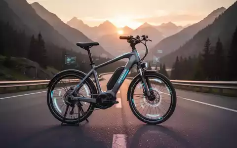 Ein leichtes E-Bike auf einer kurvigen Straße in einer bergigen Landschaft bei Sonnenaufgang, das Technologie und sicheres Training symbolisiert. - Foto: über boerse-global.de