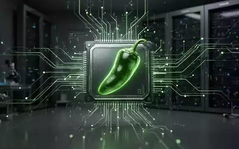 Ein futuristischer Mikrochip mit grünem Licht und abstrakten digitalen Linien, der an eine Jalapeño-Chili erinnert. - Foto: über boerse-global.de
