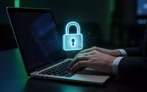 Eine Person tippt auf einem Laptop, mit einem leuchtenden Vorhängeschloss-Symbol auf dem Bildschirm, das digitale Sicherheit und Authentifizierung darstellt. - Foto: über boerse-global.de