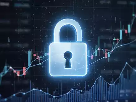 Digitales Vorhängeschloss-Symbol über unscharfen Finanzdaten-Grafiken, symbolisiert Cybersicherheit und Betrugsprävention im Bankwesen. - Foto: über boerse-global.de