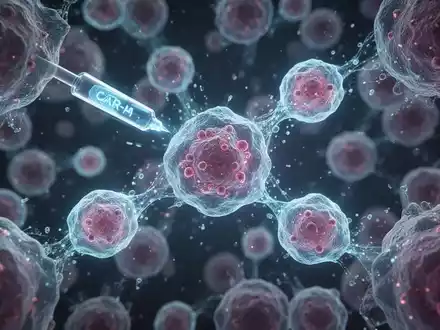 Mikroskopische Darstellung von CAR-T-Zellen, die mit Autoimmunzellen interagieren, mit biolumineszierendem Leuchten. Wissenschaftliche Forschung, Zelltherapie. - Foto: über boerse-global.de
