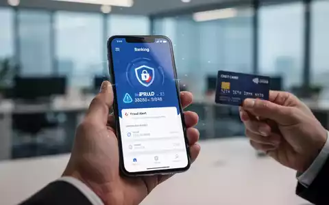 Eine Hand hält ein Smartphone mit Betrugswarnung in einer Banking-App, in der anderen Hand eine Kreditkarte. - Foto: über boerse-global.de