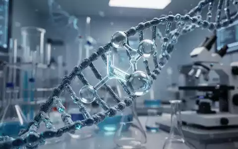 Eine DNA-Helix verwebt sich mit einem stilisierten Insulinmolekül vor einem verschwommenen Hintergrund mit Laborgeräten. - Foto: über boerse-global.de