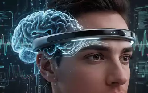 Ein futuristisches Smart-Stirnband auf dem Kopf einer Person, mit subtilen leuchtenden Linien, die Datenfluss andeuten, vor einem Hintergrund digitaler Gehirnaktivität. - Foto: über boerse-global.de
