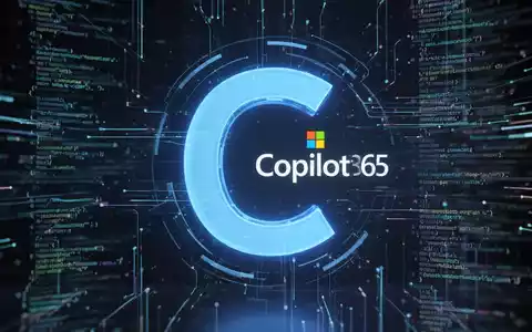 Stilisiertes, leuchtend blaues 'C' für Copilot, integriert in Microsoft 365-Logo, umgeben von abstrakten Datenströmen und Codezeilen. - Foto: über boerse-global.de