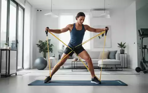 Eine Person führt ein Ganzkörper-Widerstandsband-Workout in einem modernen Heim-Fitnessstudio durch, das Bewegung und Muskelengagement hervorhebt. - Foto: über boerse-global.de