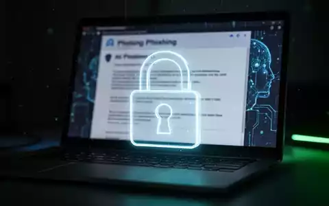 Leuchtendes digitales Vorhängeschloss-Symbol auf verschwommenem Laptop-Bildschirm mit Phishing-E-Mail, symbolisiert Cyber-Bedrohungen für Unternehmen. - Foto: über boerse-global.de