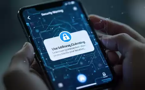 Nahaufnahme eines Smartphone-Bildschirms mit Sicherheitswarnung vor unbekanntem Kontakt, unscharfe Hände halten das Gerät. - Foto: über boerse-global.de