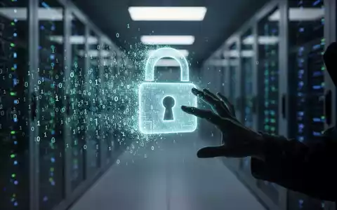 Digitales Vorhängeschloss, das in Binärcode zerfällt, während eine Hackerhand auf eine Netzwerkschnittstelle zugreift – Symbol für Phishing und Sicherheitsverletzungen. - Foto: über boerse-global.de