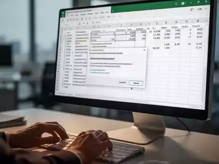 Nahaufnahme einer Excel-Tabelle auf einem Bildschirm mit Datenabfragen und Authentifizierungsaufforderungen, Hände auf einer Tastatur. - Foto: über boerse-global.de