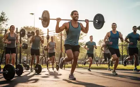 Eine Gruppe von Menschen, die am Wochenende im Freien Sport treiben, einige heben Gewichte, andere joggen. - Foto: über boerse-global.de