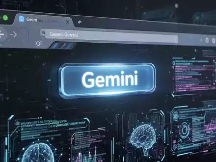 Leuchtender 'Gemini'-Button auf futuristischer Browser-Oberfläche, Symbol für KI-Integration und digitale Informationsverarbeitung. - Foto: über boerse-global.de