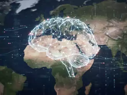 Leuchtendes, vernetztes KI-Gehirn über Europa- und Afrika-Karte, Symbol für technologische Expansion und Innovation. - Foto: über boerse-global.de