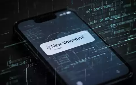 Ein Smartphone zeigt eine Benachrichtigung über eine neue Sprachnachricht, im Hintergrund verschwommene digitale Linien und Code, die Cyberkriminalität symbolisieren. - Foto: über boerse-global.de