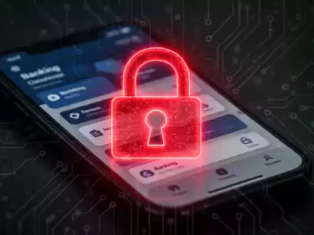 Rotes digitales Schloss-Symbol auf Smartphone mit Banking-Apps, symbolisiert Android-Banking-Trojaner-Bedrohung. - Foto: über boerse-global.de
