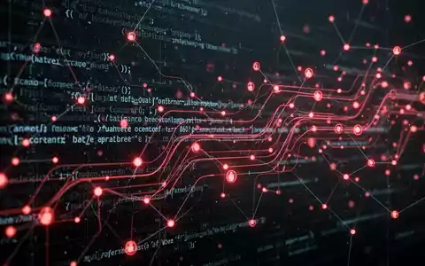 Dunkle, abstrakte digitale Illustration eines Netzwerks mit glühenden roten Linien und Knoten, die Datendiebstahl und Cyber-Bedrohung darstellen. - Foto: über boerse-global.de