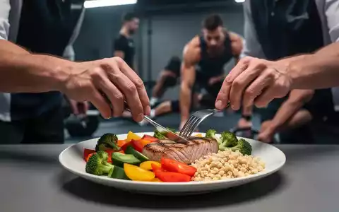 Hände eines Sport-Ernährungswissenschaftlers, die eine ausgewogene Mahlzeit mit Proteinen, Gemüse und Kohlenhydraten anrichten. - Foto: über boerse-global.de